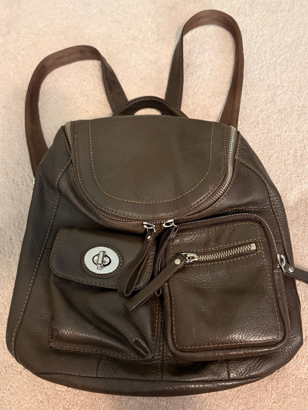 Vintage Danier mini/compact brown leather backpack/bag/purse